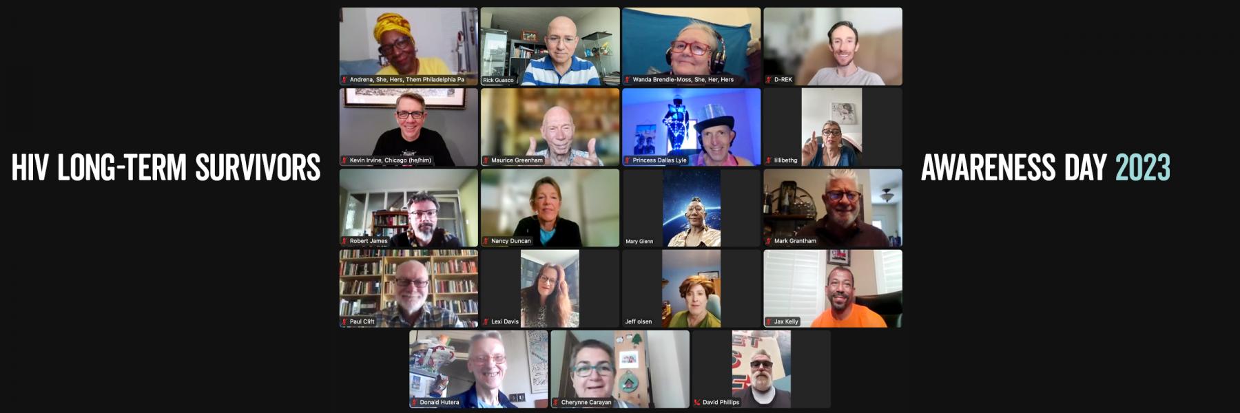 screenshot of a Zoom meeting of long-term survivors of HIV