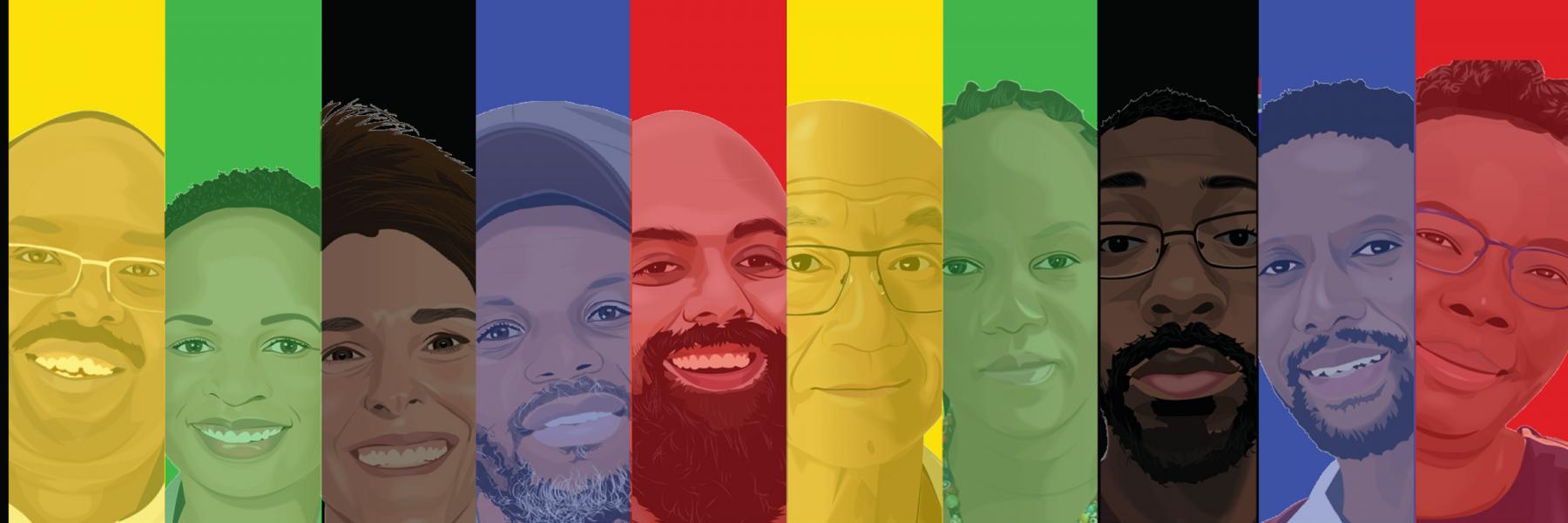 Illustration of a diverse group of international HIV activists