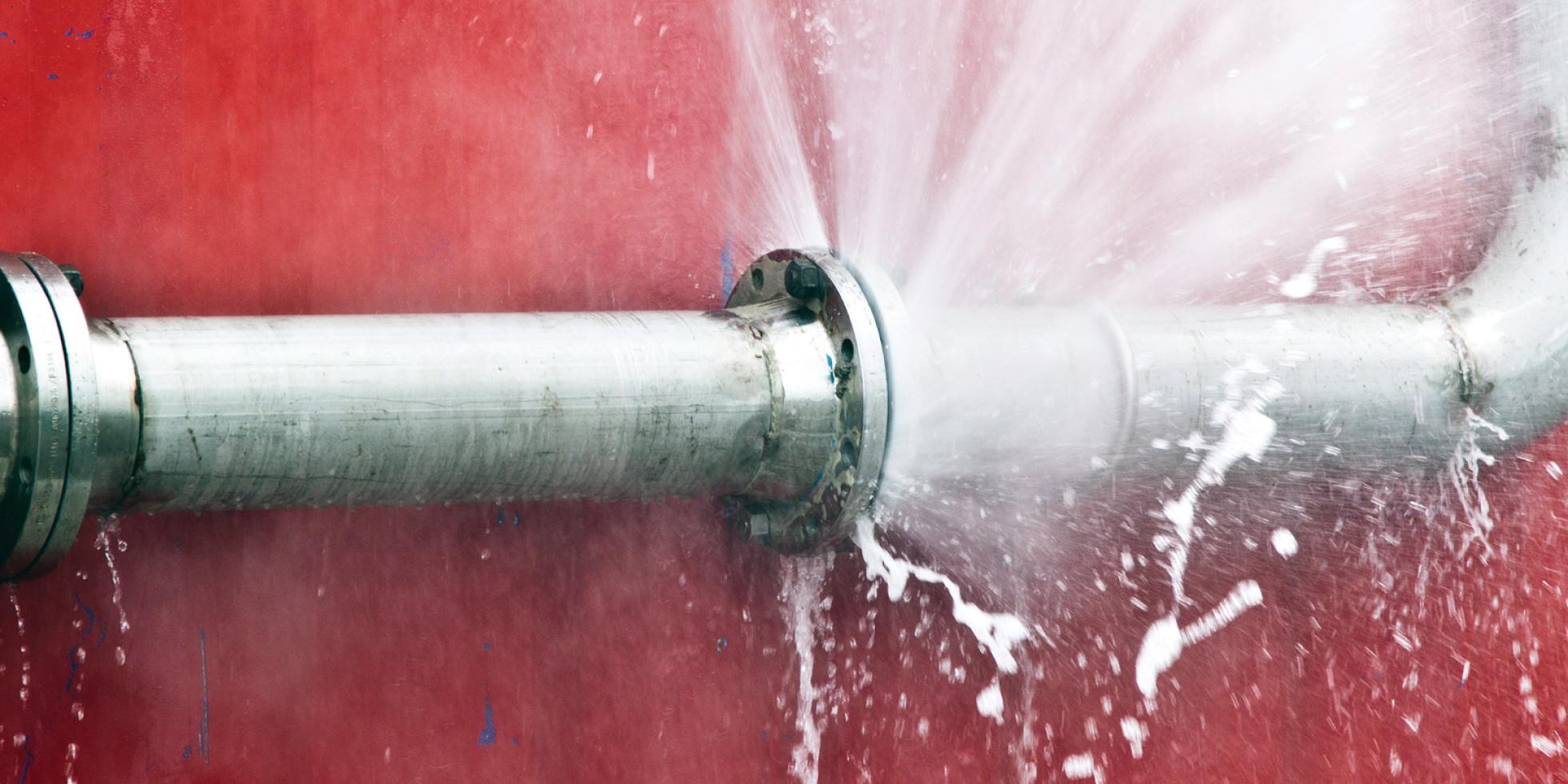 Water gushing from a broken pipe