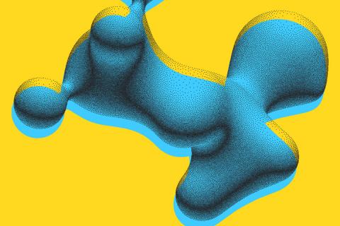 abstract image of bluish organic shape against a yellow background representing the merger of art and science