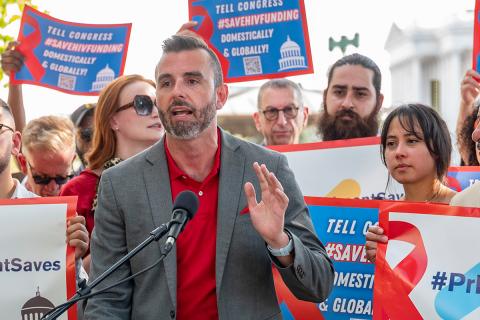 HIV advocate Jeremiah Johnson pictured speaking at a rally in September in front of the Capitol